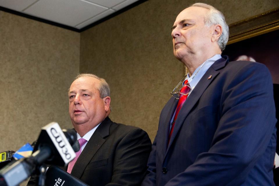 Randy Fishman and Steve Farese Sr., two members of the legal team representing the Tuohy family, hold a press conference regarding claims made by Michael Oher toward the family.