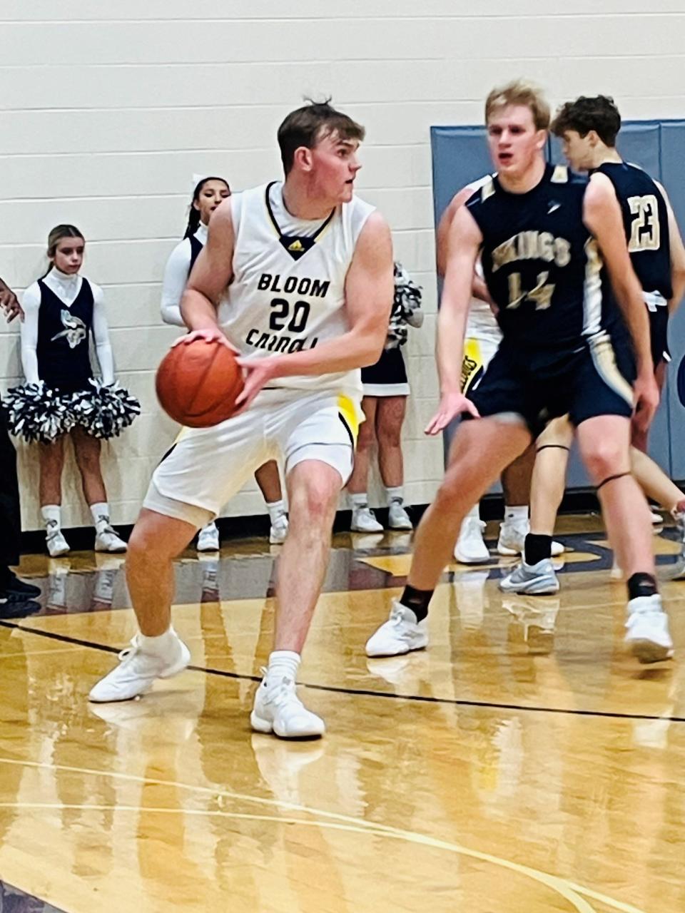 Bloom-Carroll sophomore Carson Davis looks to make a move on Teays Valley's Sam Miller during Tuesday night's Mid-State League-Buckeye Division game at Tom Petty Gymnasium. The Bulldogs' rally fell short in a 55-47 loss.