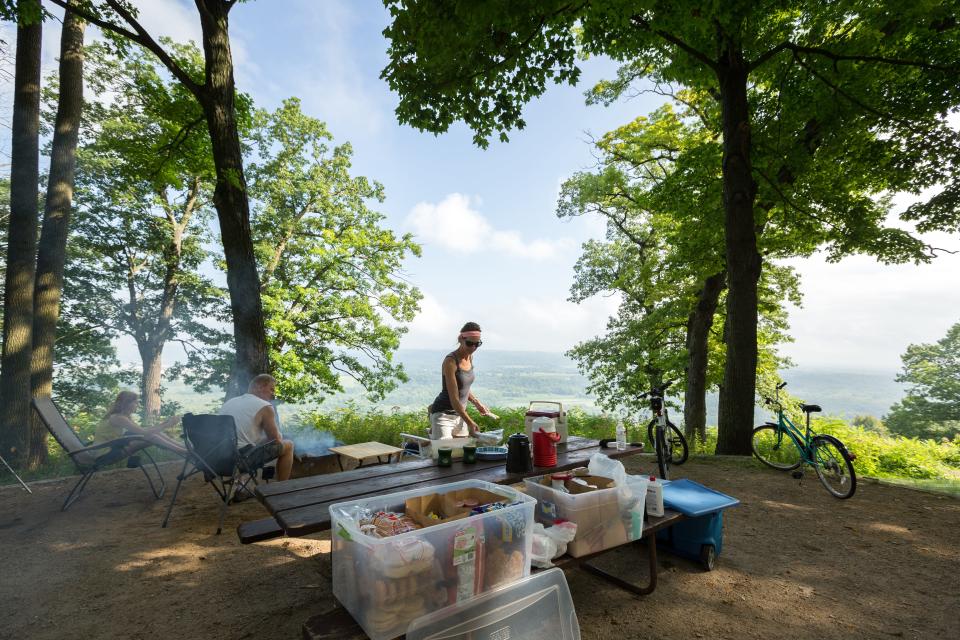 Sites in the Wisconsin Ridge campground at Wyalusing State Park offer views of the Wisconsin River below.