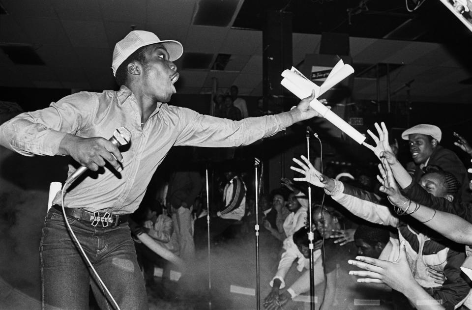 Joe Conzo, Almighty KG of the Cold Crush Brothers at Harlem World, 1981, Courtesy of the photographer 