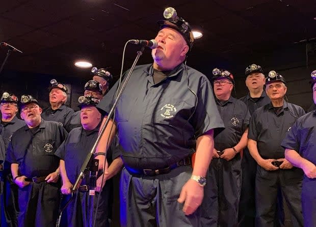 The Men of the Deeps perform during the 2020 Coal Bowl basketball tournament in New Waterford, N.S.  (Brittany Wentzell/CBC - image credit)