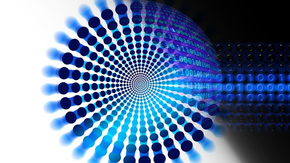  An abstract image in blue and white of a database. 