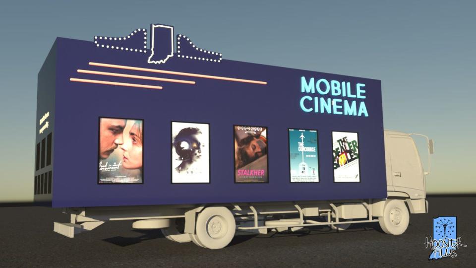 A design rendering of the plan for the Mobile Cinema's exterior.