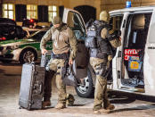 <p>Special police officers arrive at the scene after an explosion occurred in Ansbach, Germany, Monday, July 25, 2016. (Friebe/dpa via AP)</p>