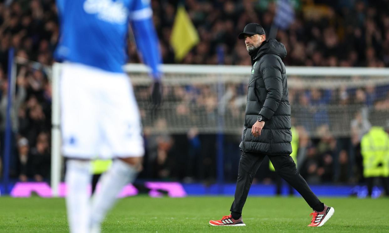 <span>Jürgen Klopp walks off after Liverpool lose to Everton. ‘The game was just horrible to watch,’ he said.</span><span>Photograph: Robbie Jay Barratt/AMA/Getty Images</span>