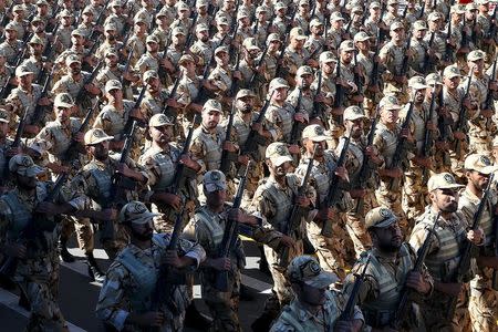 Iranian soldiers march during a military parade marking National Army Day in Tehran, Iran, April 17, 2016. REUTERS/President.ir/Handout via Reuters