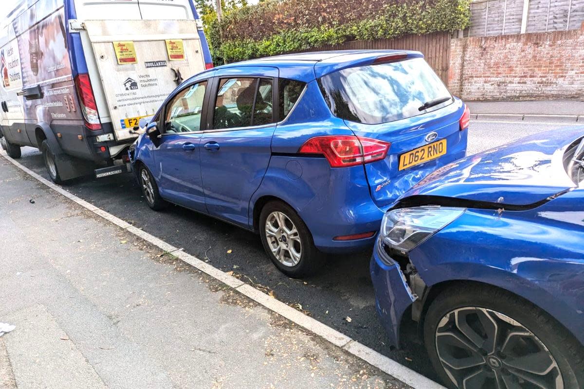 Three vehicles parked on a main road were concertinaed after a collision during the early hours of this morning (Saturday). <i>(Image: County Press)</i>