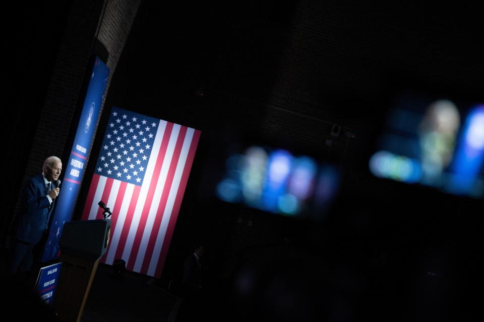 US President Joe Biden speaks about why Congress must avoid default by lifting the debt ceiling, at SUNY Westchester Community College in Valhalla, New York, on May 10, 2023. (Photo by Brendan Smialowski / AFP) (Photo by BRENDAN SMIALOWSKI/AFP via Getty Images)