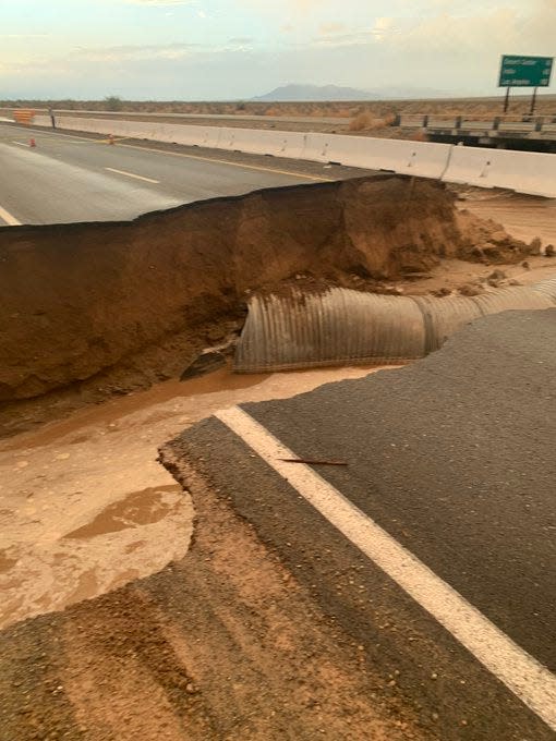 Flooding near Desert Center washed out parts of Interstate 10 on Aug. 24, 2022.