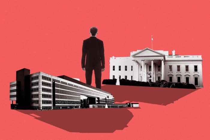 Zak Bickel created this illustration for a story on Ezra Cohen-Watnick, the mysterious 31-year-old in charge of liaising between the U.S. intelligence committee and the White House. Read more <a href="https://www.theatlantic.com/politics/archive/2017/07/ezra-cohen-watnick/534615/" rel="nofollow noopener" target="_blank" data-ylk="slk:here;elm:context_link;itc:0;sec:content-canvas" class="link ">here</a>.