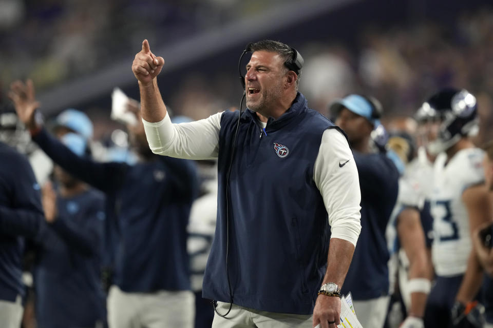 Tennessee Titans head coach Mike Vrabel may not have the same talent level he's has in years past, but don't sleep on this team in 2023. (AP Photo/Charlie Neibergall)