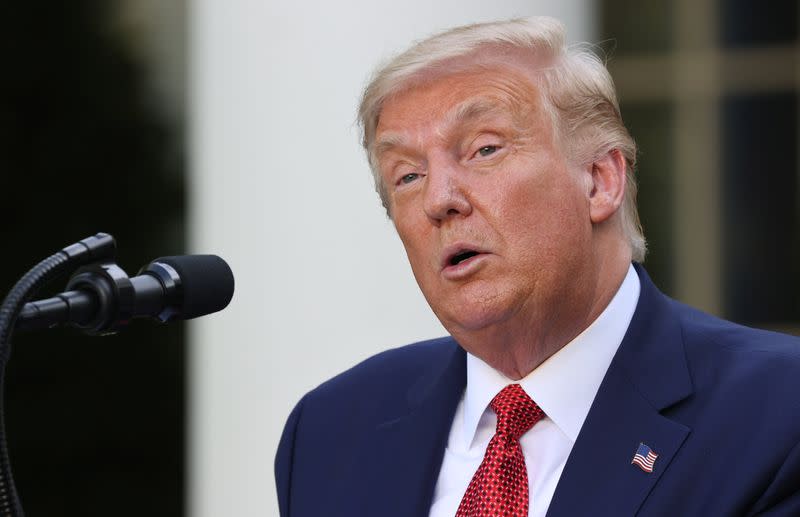 U.S. President Donald Trump attends a news conference in the Rose Garden at the White House in Washington