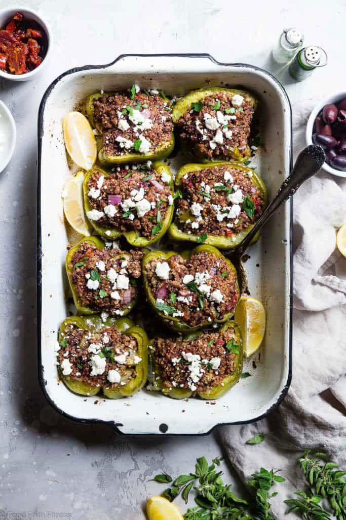 Greek Healthy Turkey Quinoa Stuffed Bell Peppers