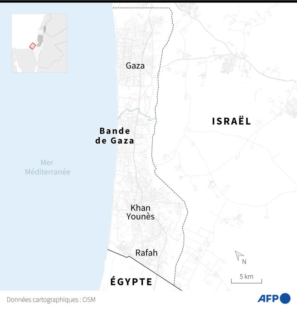 Carte de la bande de Gaza. 