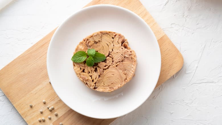 Canned tuna on a plate