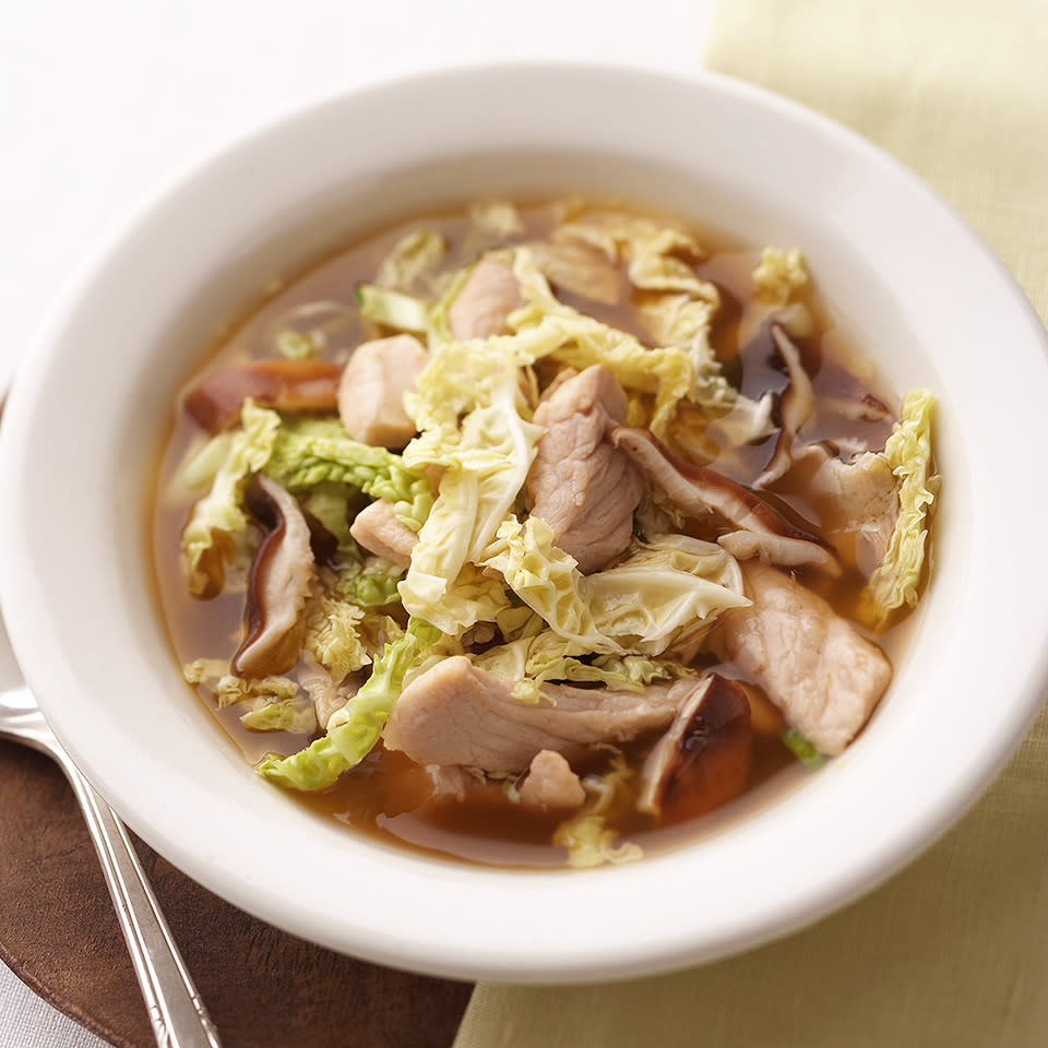 <p>A little dry sherry adds nice flavor to this Asian-inspired soup recipe.</p> <p> <a href="https://www.eatingwell.com/recipe/264098/asian-pork-soup/" rel="nofollow noopener" target="_blank" data-ylk="slk:View Recipe;elm:context_link;itc:0;sec:content-canvas" class="link ">View Recipe</a></p>