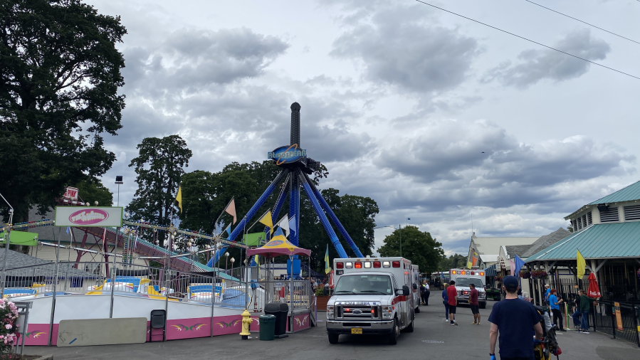 Officials rescue 28 riders trapped upside-down at Oaks Amusement Park (courtesy Portland Fire and Rescue).