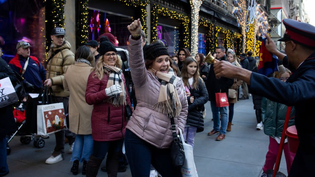 new york, new york december 2 after almost three years of a covid 19 dominated economy, tourists and shoppers flock back to midtown for the sights and sounds of a traditional christmas holiday season, december 2, 2022 in new york city, new york photo by andrew lichtensteincorbis via getty images