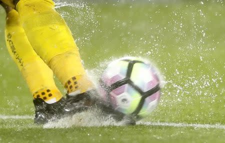 Football Soccer Britain - Leicester City v Swansea City - Premier League - King Power Stadium - 27/8/16 General view of water on the pitch during the game Action Images via Reuters / Carl Recine