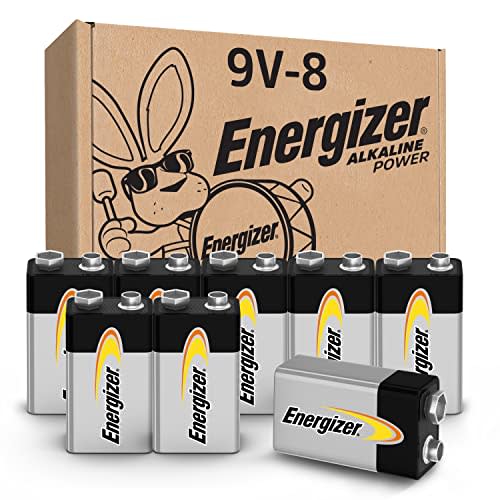 Energizer Alkaline Power 9 Volt Batteries (8 Pack), Long-Lasting Alkaline 9V Batteries - Packag…