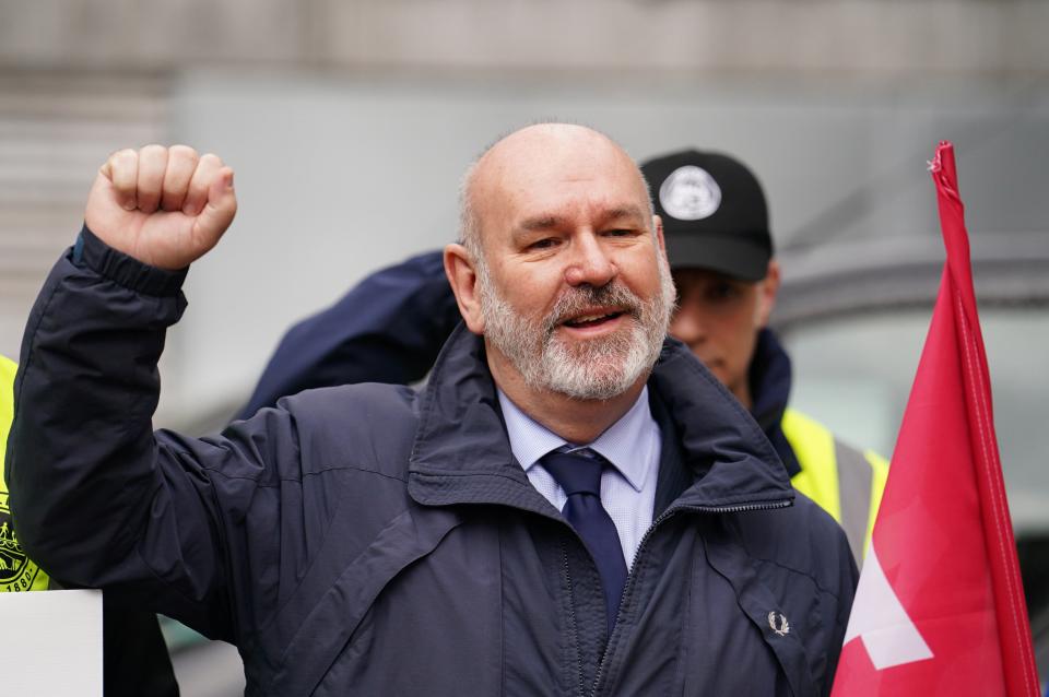 Aslef general secretary Mick Whelan on the picket line at Euston train station in London (Jordan Pettitt/PA Wire)