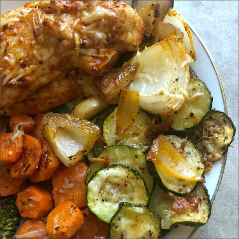 <p>Mashup Mom</p><p>CLICK >> <a href="https://www.mashupmom.com/sheet-pan-smoky-parmesan-chicken-tenders-veggies/" rel="nofollow noopener" target="_blank" data-ylk="slk:Sheet Pan Smoky Parmesan Chicken Tenders & Veggies;elm:context_link;itc:0;sec:content-canvas" class="link ">Sheet Pan Smoky Parmesan Chicken Tenders & Veggies</a> by Mashup Mom</p>