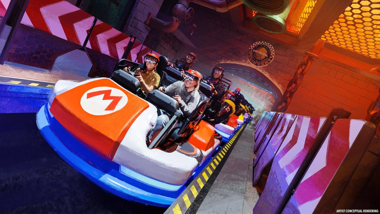 On Mario Kart: Bowser's Challenge, Universal says guests will "steer through a variety of Mario Kart courses – collecting coins, tossing shells at Team Bowser, dodging obstacles, and more – as they join their favorite characters and compete to help Team Mario win."