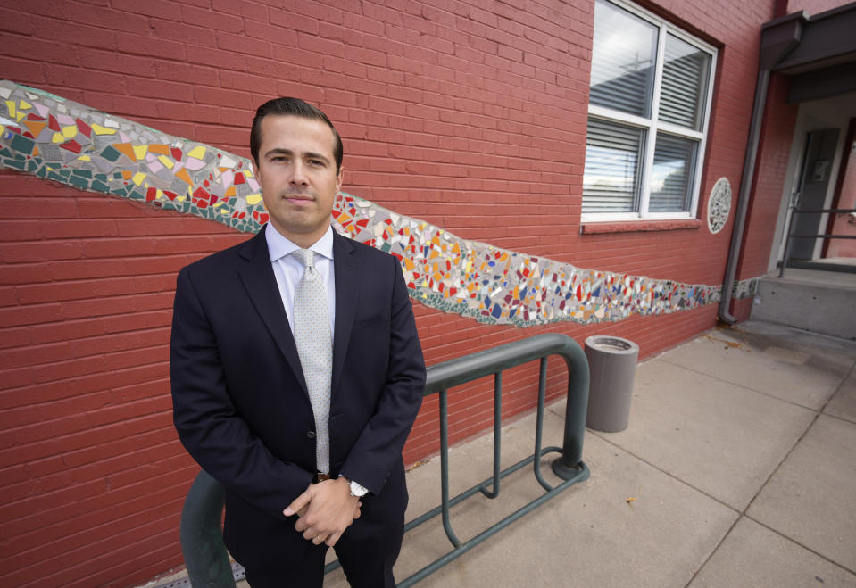 Luke Niforatos is shown outside a radio studio in the Historic Five Points District before taking part in a debate Tuesday, Oct. 25, 2022, in Denver. Niforatos is against a Colorado general election ballot measure up for vote next Tuesday that would decriminalize psychedelic mushrooms for those 21 and older in the state. (AP Photo/David Zalubowski)