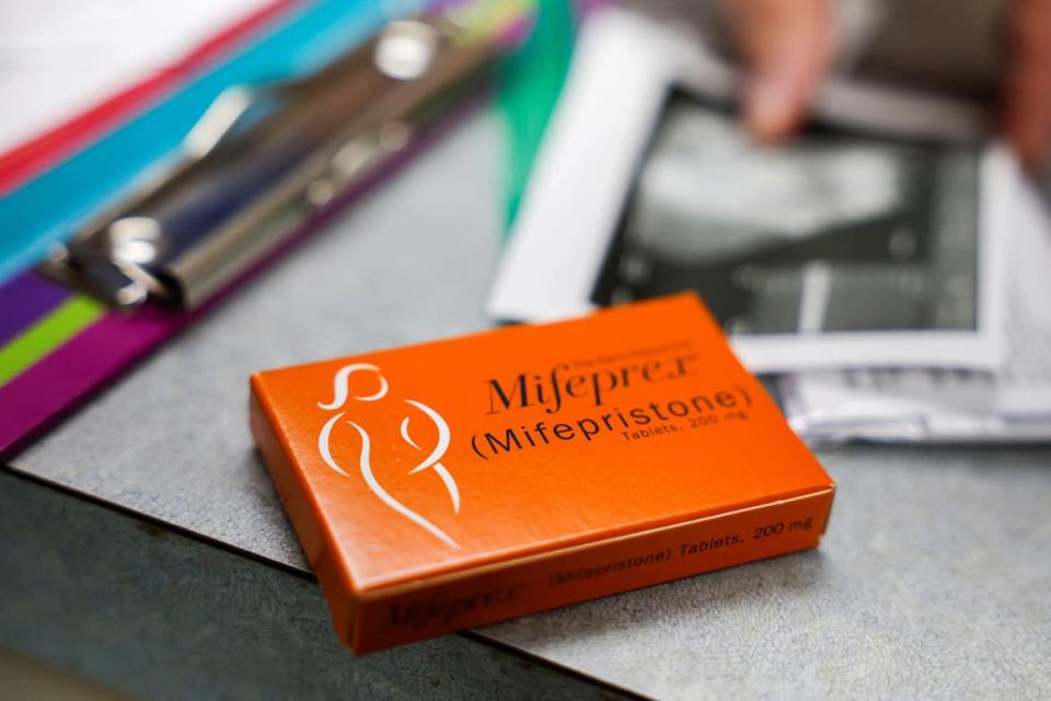 <div class="inline-image__caption"><p>Mifepristone, the first medication in a medical abortion, is prepared for a patient at Alamo Women's Clinic in Carbondale, Illinois, on April 20, 2023.</p></div> <div class="inline-image__credit">Evelyn Hockstein/Reuters</div>