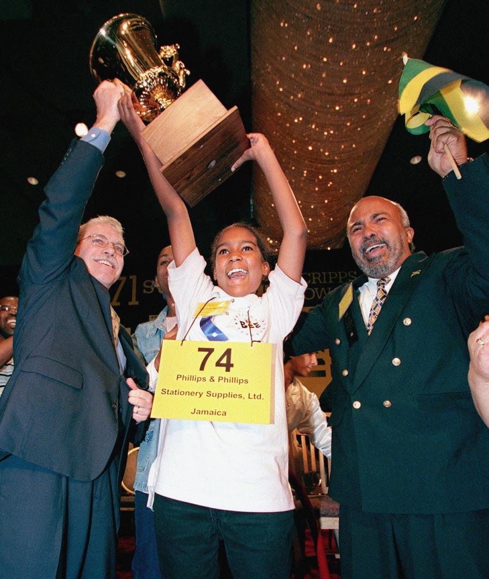 Jody Anne Maxwell, 12, from Kingston, Jamaica, wins the 1998 Scripps National Spelling Bee (AFP via Getty Images)