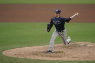 Tampa Bay Rays relief pitcher Ryan Yarbrough throws against the New York Yankees during the fourth inning in Game 4 of a baseball American League Division Series Thursday, Oct. 8, 2020, in San Diego. (AP Photo/Jae C. Hong)