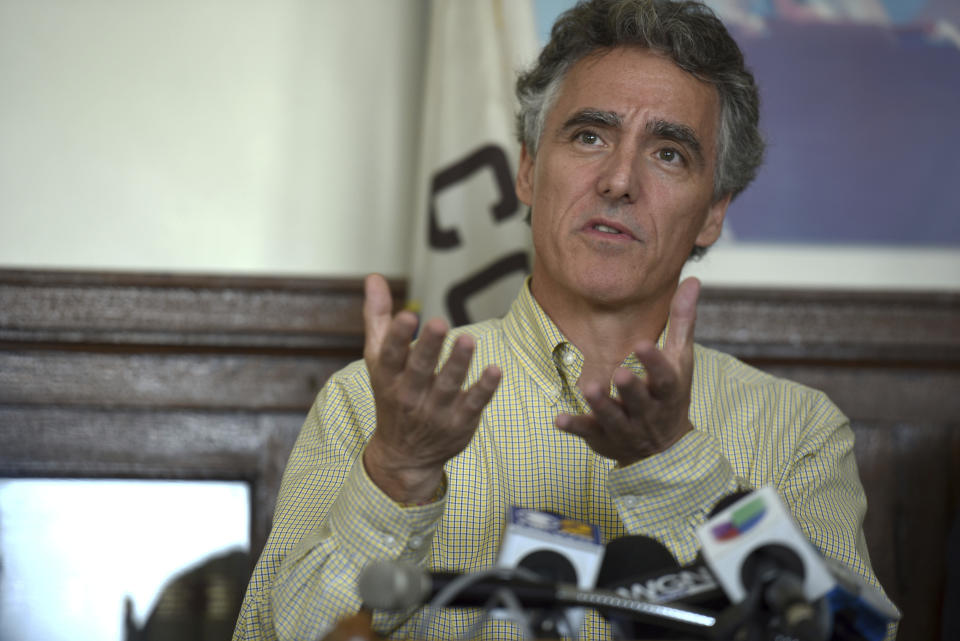 FILE - In this July 19, 2017 file photo, Cook County Sheriff Tom Dart speaks at a news conference in Chicago. A federal judge has ordered Cook County Jail to take steps to protect inmates from coronavirus. (AP Photo/G-Jun Yam File)