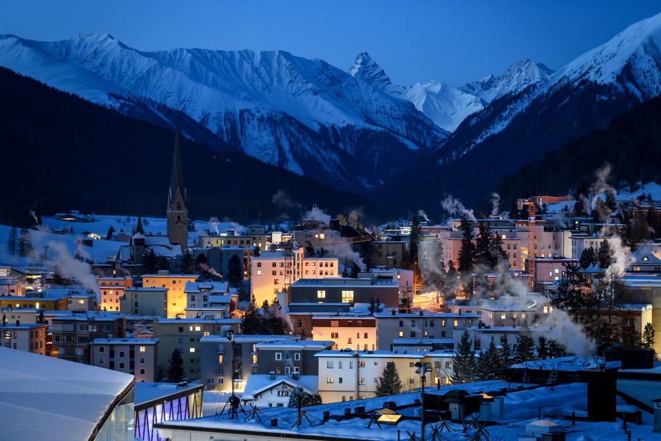 The ski resort of Davos is seen at sunrise ahead of the annual meeting of the World Economic Forum (WEF) on January 20, 2020. (Photo by Fabrice COFFRINI / AFP) (Photo by FABRICE COFFRINI/AFP via Getty Images)