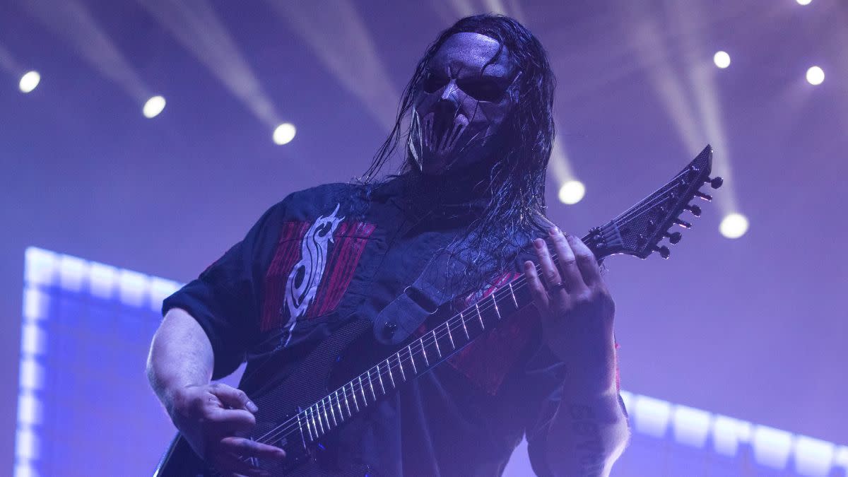  Mick Thomson of Slipknot performs in concert at the Ericsson Globe Arena on February 21, 2020 in Stockholm, Sweden. 