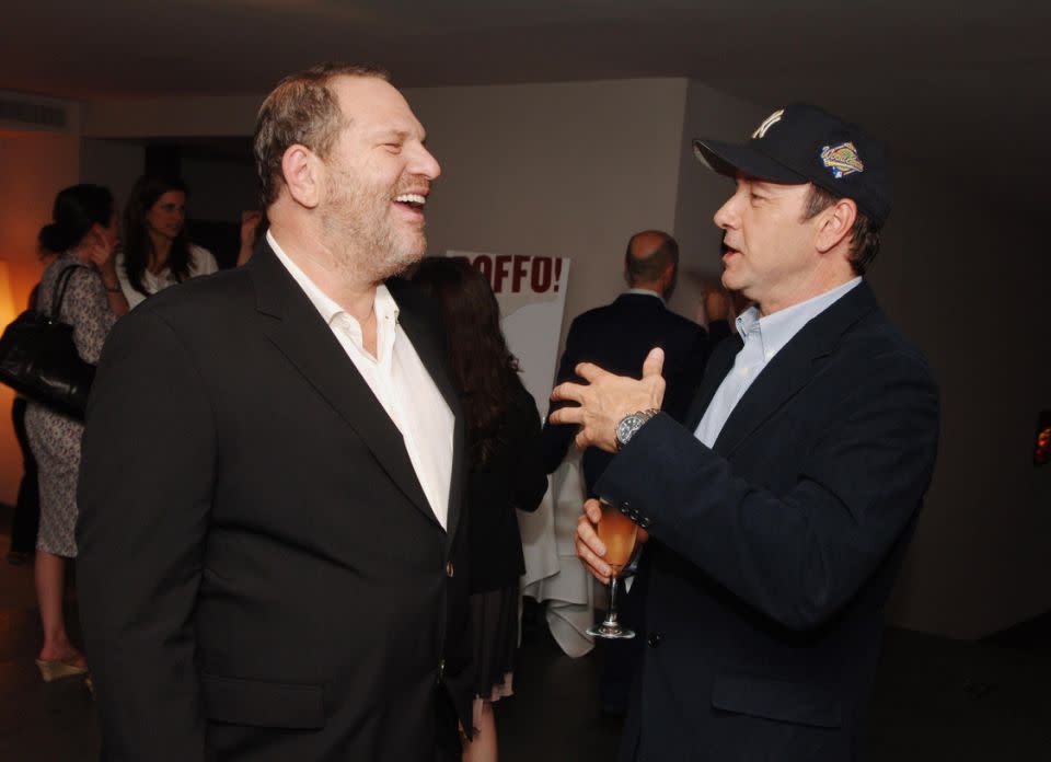 Both Harvey Weinstein and Kevin Spacey, pictured together, have been accused of various degrees of sexual abuse. Source: Getty