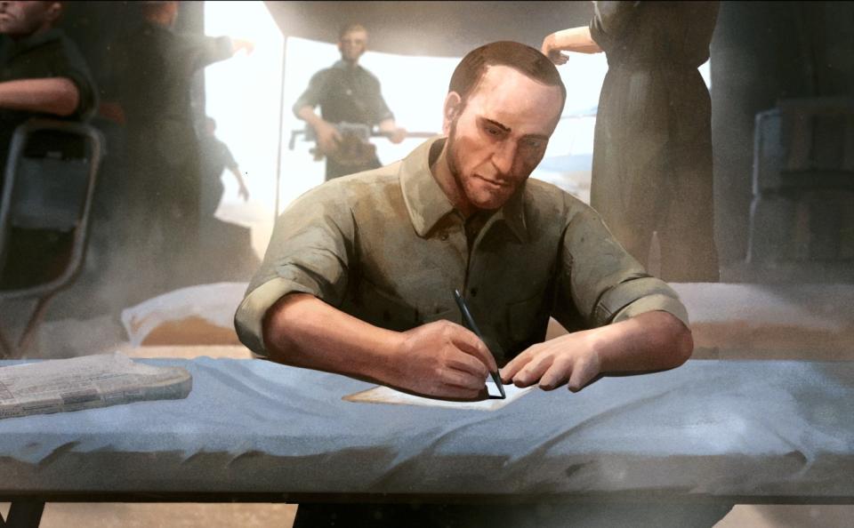  A soldier writing. 