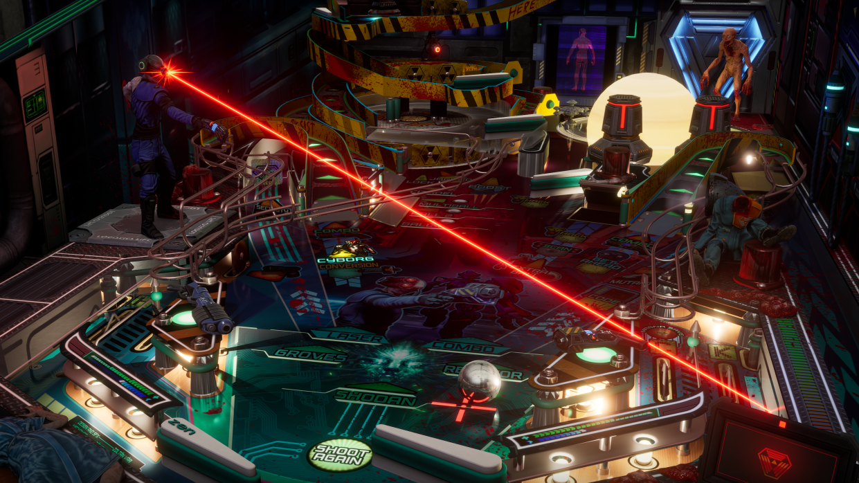  An isometric view of the System Shock pinball table. 