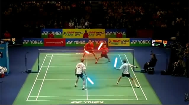 Jedi knights in a badminton duel (Screengrab from YouTube)