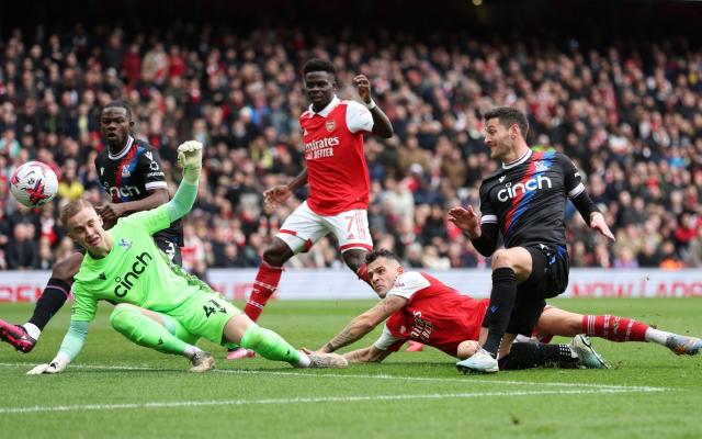 Arsenal's Granit Xhaka scores their third goal - Reuters
