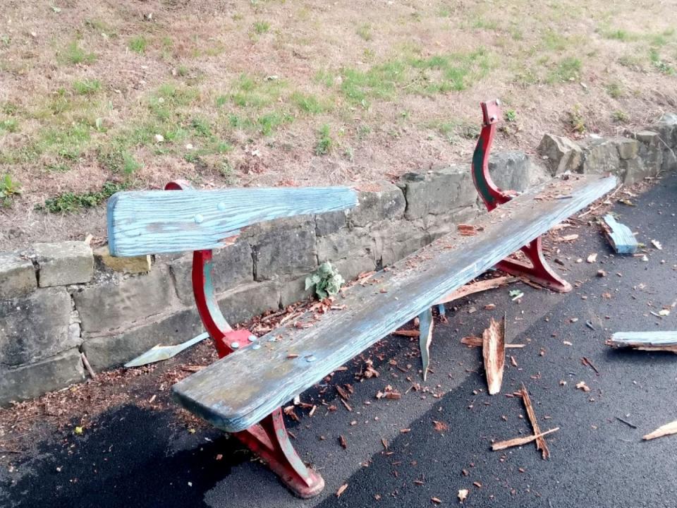 A broken bench at the bowling club. (swns)