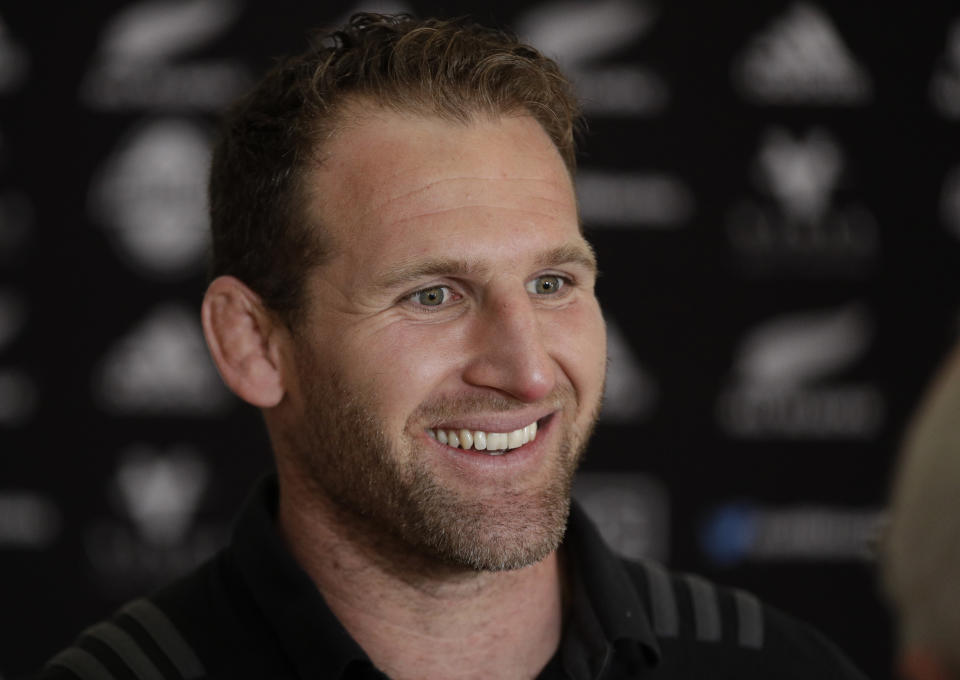 New Zealand All Blacks captain Kieran Read is interviewed following a press conference at the Prebbleton Rugby Club on the outskirts of Christchurch, New Zealand, Monday, Oct. 15, 2018. The All Blacks have taken the unprecedented step of naming a player based in Japan among an enlarged 51-man squad for autumn test matches against Australia, Japan, England, Ireland and Italy. (AP Photo/Mark Baker)