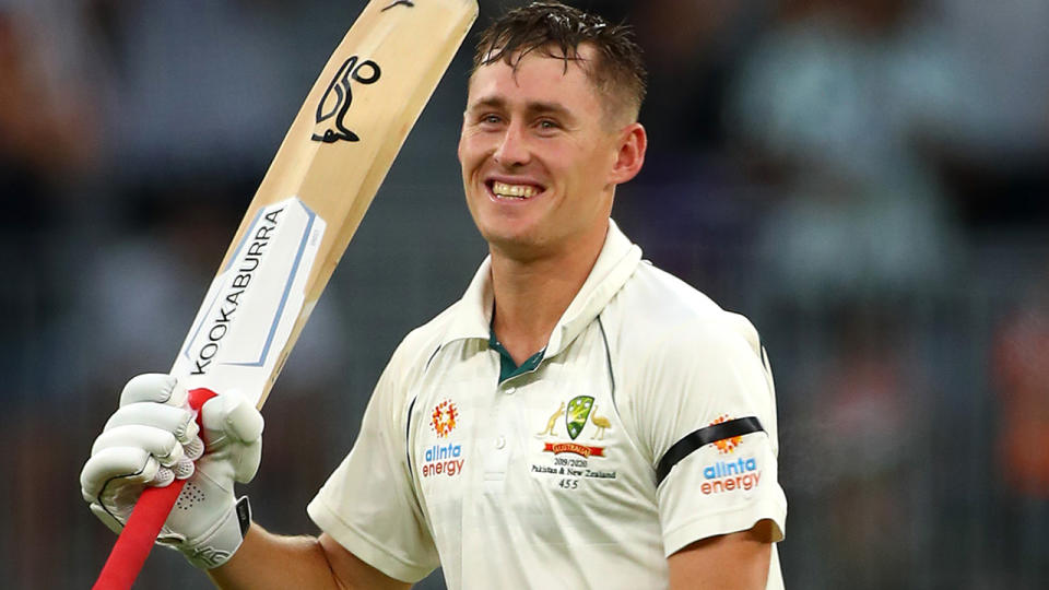 Marnus Labuschagne, pictured here celebrating a century against New Zealand in December.