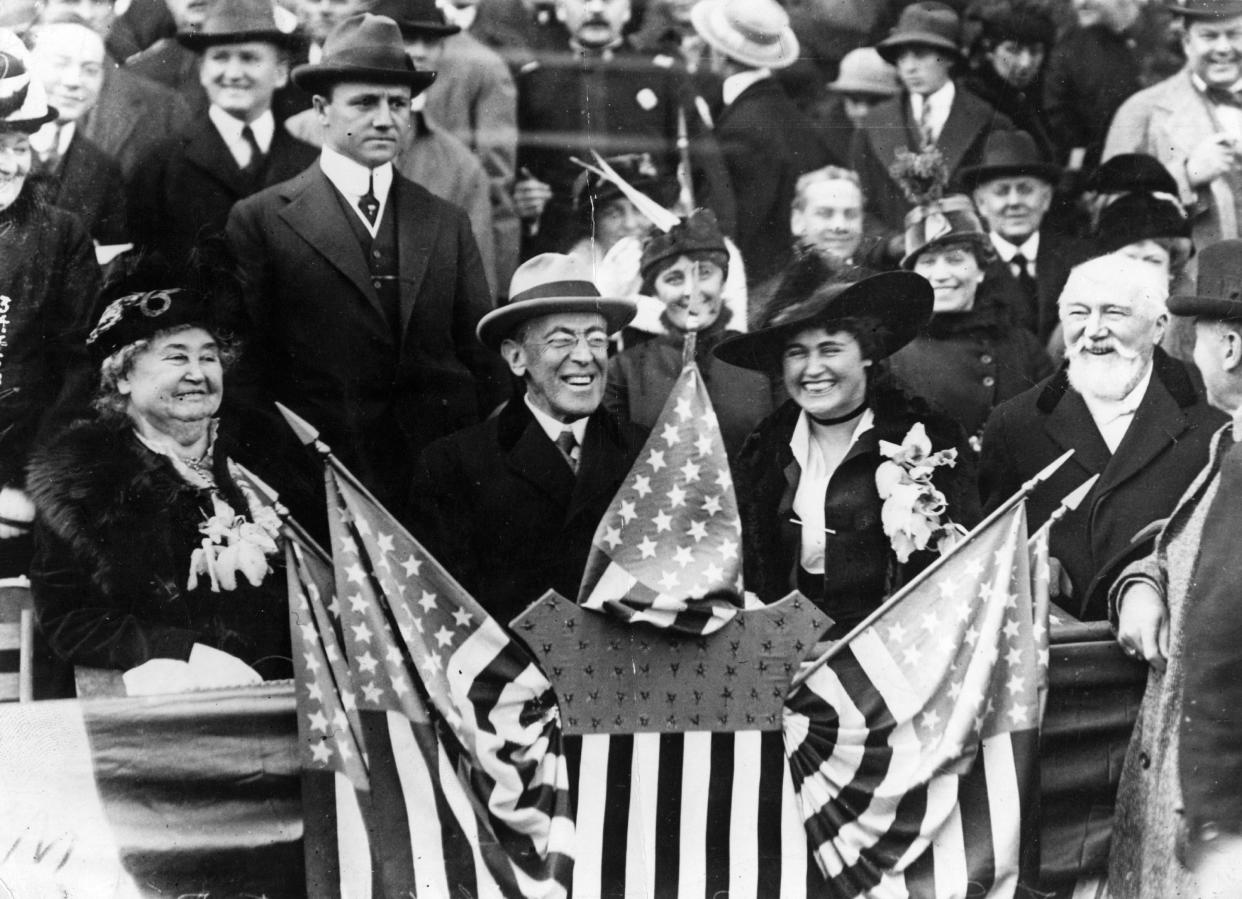 Woodrow Wilson and his wife, Edith, at a baseball game in 1918. (Topical Press Agency/Getty Images)