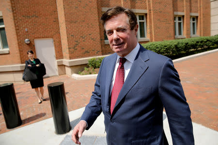 FILE PHOTO: President Trump's former campaign chairman Paul Manafort departs U.S. District Court after a motions hearing in Alexandria, Virginia, U.S., May 4, 2018. REUTERS/Jonathan Ernst/File Photo