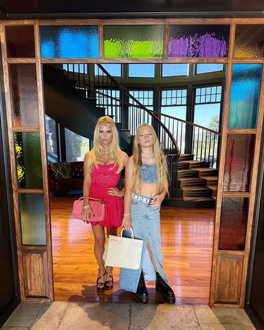 <p>Jessica Simpson/Instagram</p> Jessica Simpson poses with her daughter Maxwell in the foyer of her L.A. home.