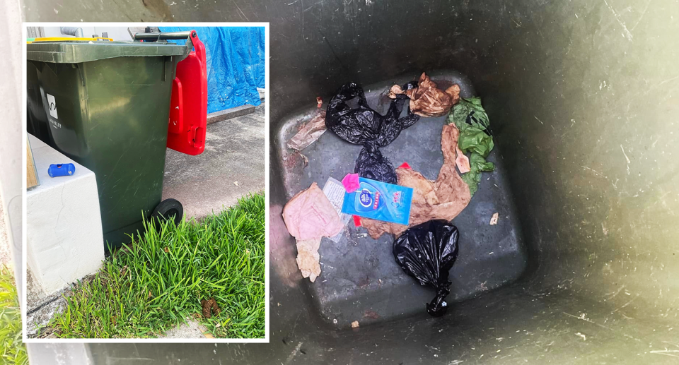 A Bondi resident's bin that had been the target of dog poo dumpers.  