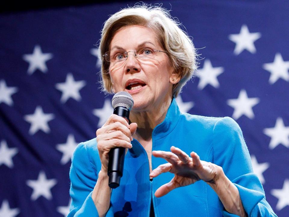 Democratic presidential candidate, US Senator Elizabeth Warren, addresses supporters during her campaign event: EPA