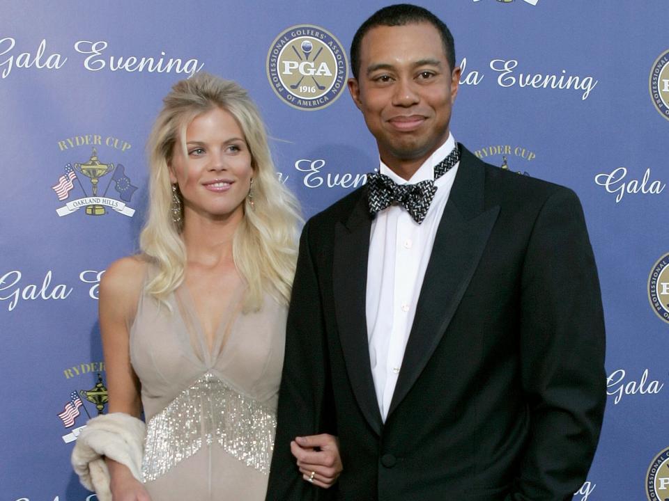 Tiger Woods with his fiance Elin Nordegren arriving at the 35th Ryder Cup Matches Gala Dinner at the Fox Theater on September 15, 2004 in Detroit, Michigan
