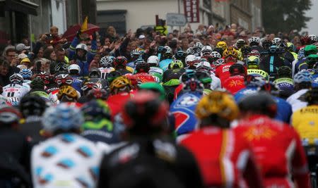 Cycling - Tour de France cycling race - The 183-km (113 miles) Stage 2 from Saint-Lo to Cherbourg-en-Cotentin, France - 03/07/2016 - The pack of riders cycles during the stage. REUTERS/Juan Medina