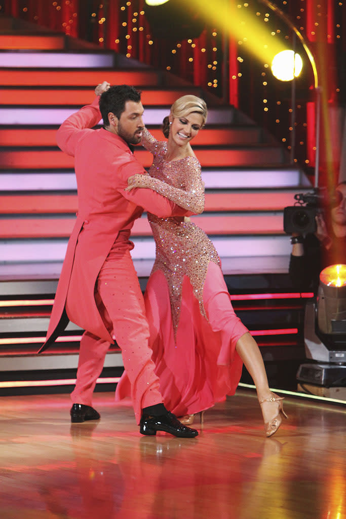 Erin Andrews and Maksim Chmerkovsky perform a dance on the 10th season of Dancing with the Stars.